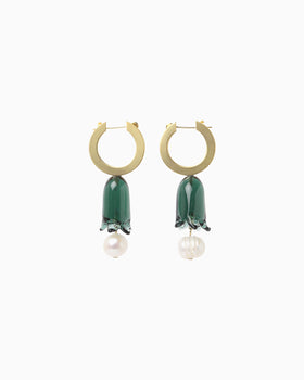 Floral Motif Glass Earrings - green
