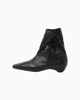 Cow Leather Wrap Boots - black