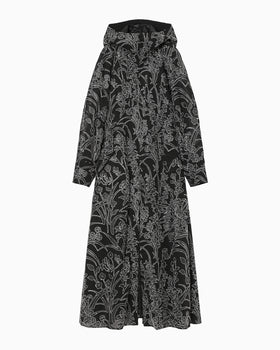 Washi Print Hooded Sheer Coat - black
