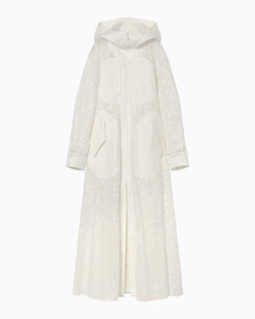 Washi Print Hooded Sheer Coat - white