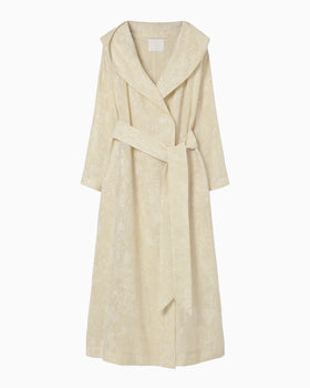 Velvet Hooded Coat - beige