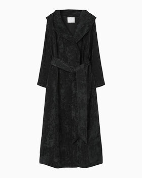 Velvet Hooded Coat - black