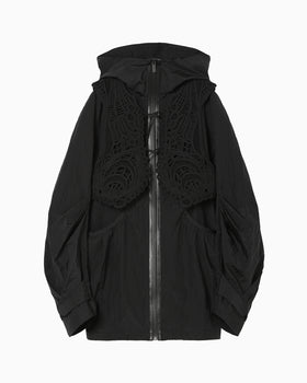 Nylon Oversized Jacket with Cording Embroidery Vest - black