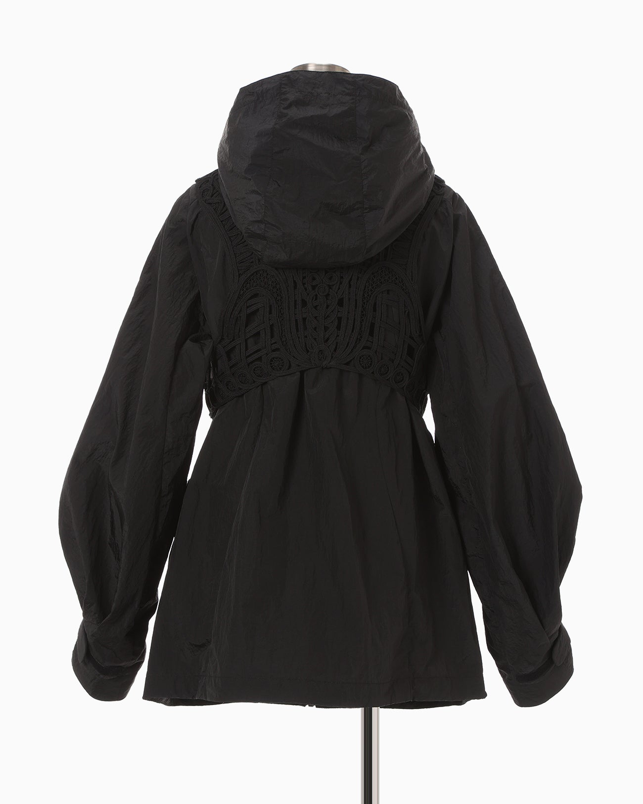 Nylon Oversized Jacket with Cording Embroidery Vest - black - Mame