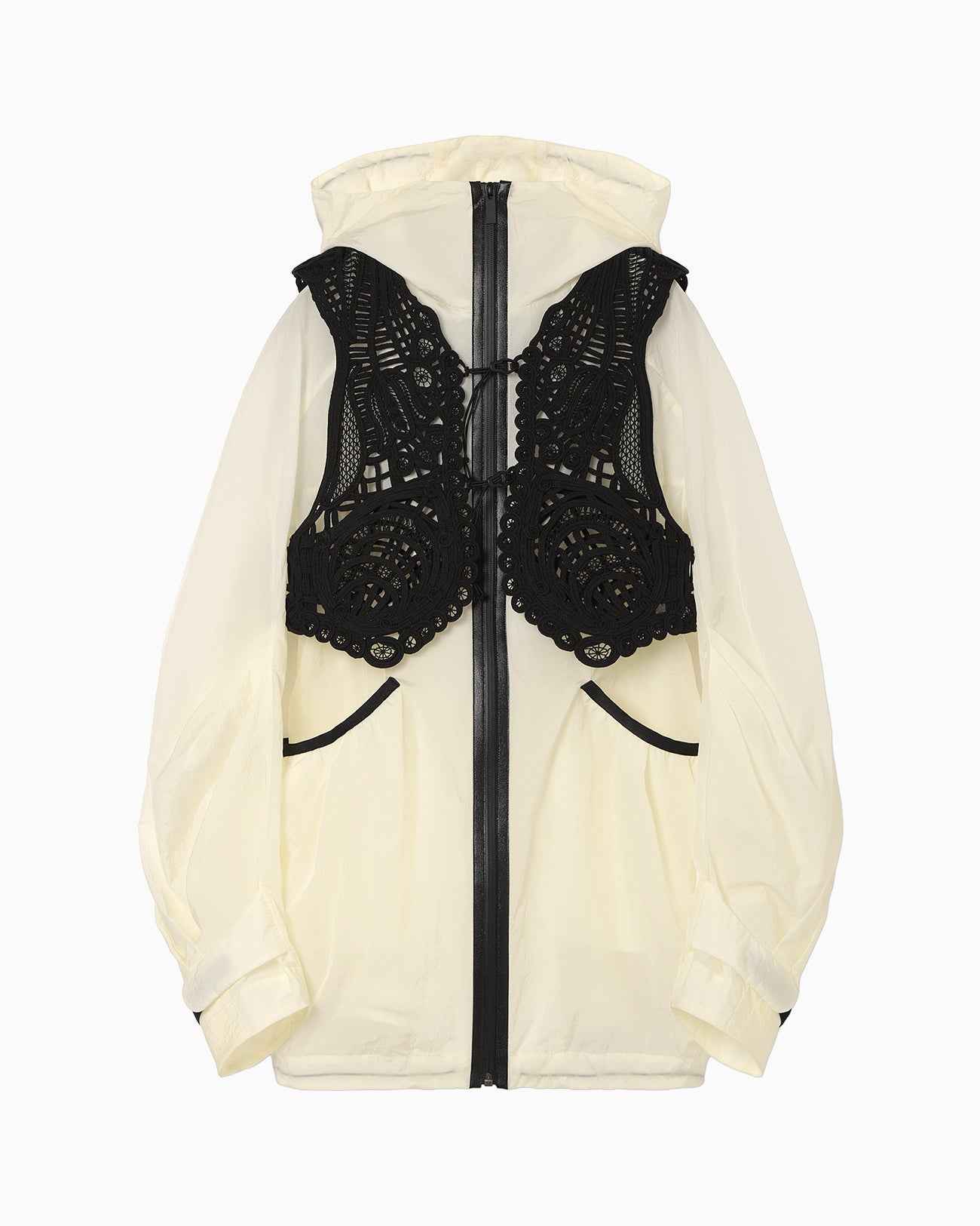 Nylon Oversized Jacket with Cording Embroidery Vest - ecru - Mame