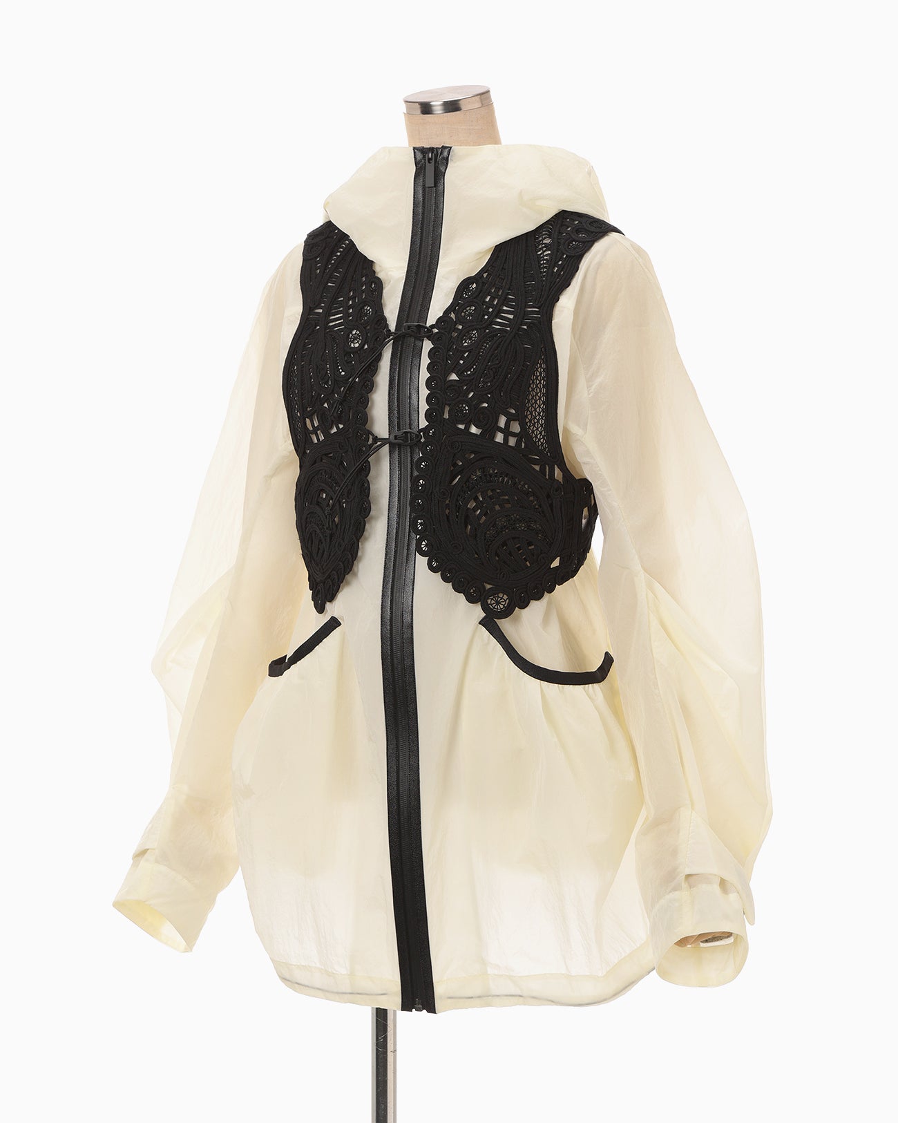 Nylon Oversized Jacket with Cording Embroidery Vest - ecru - Mame