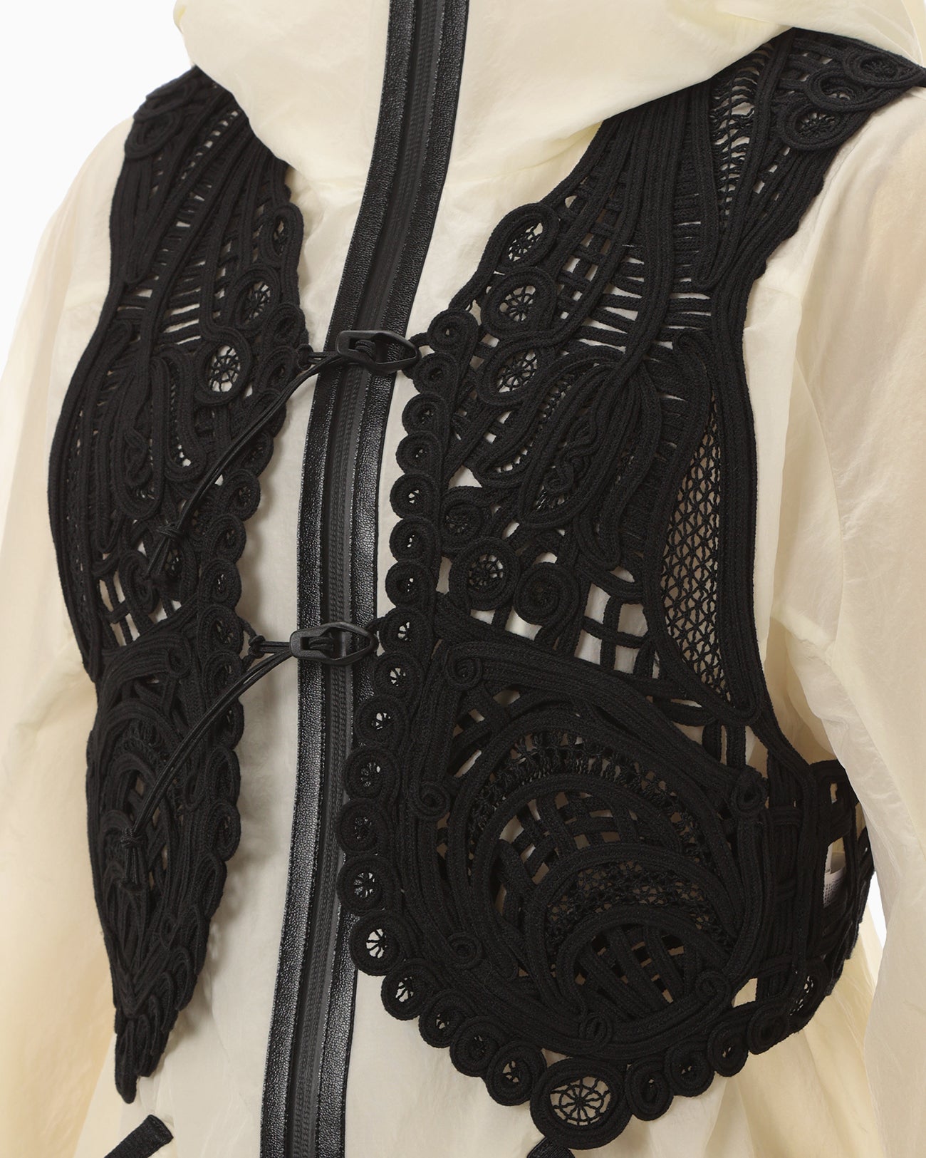 Nylon Oversized Jacket with Cording Embroidery Vest - ecru - Mame