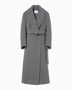 Wool Boa Double Breast Coat - grey