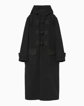 Cording Embroidery Duffle Coat - black