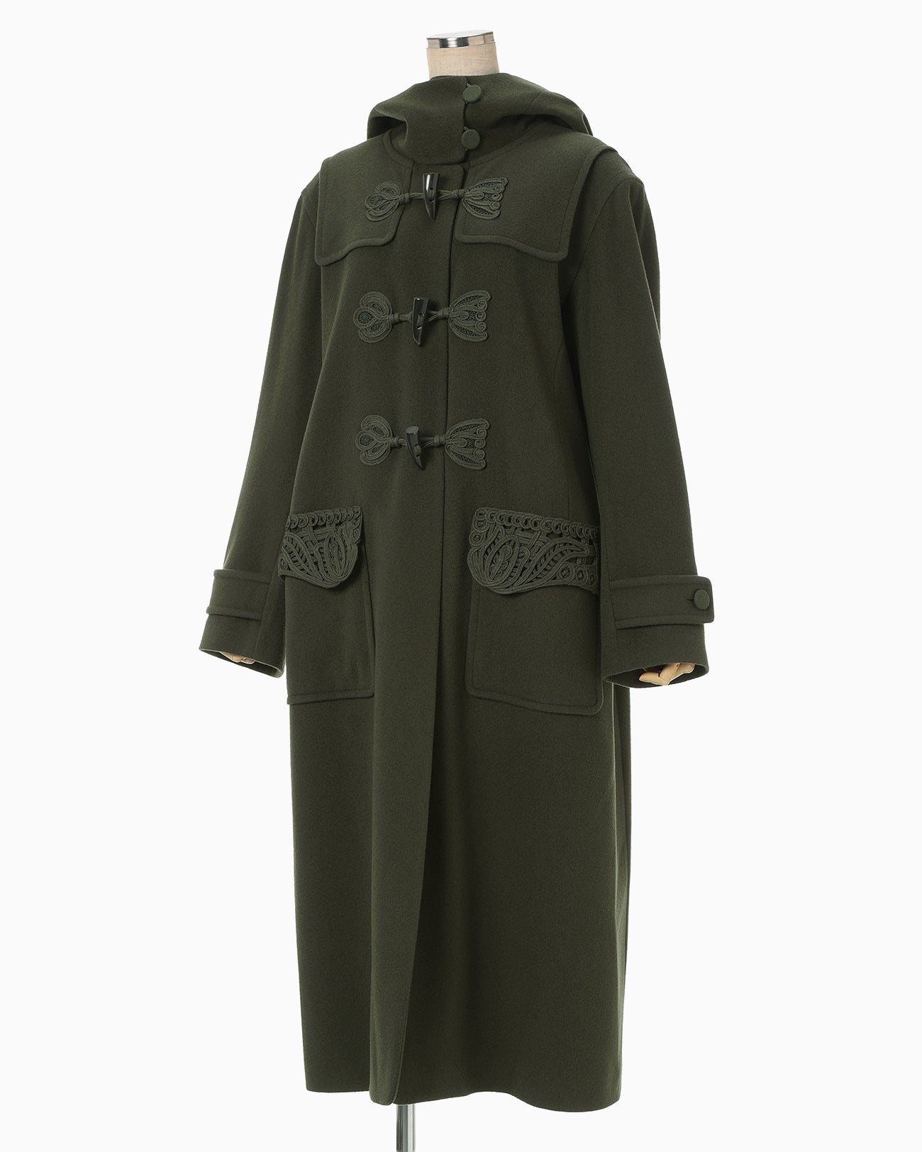 みーこ Cording Embroidery Duffle Coat - khaki - Mame Kurogouchi