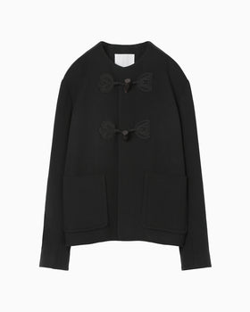 Cording Embroidery Short Duffle Coat - black