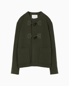 Cording Embroidery Short Duffle Coat - khaki