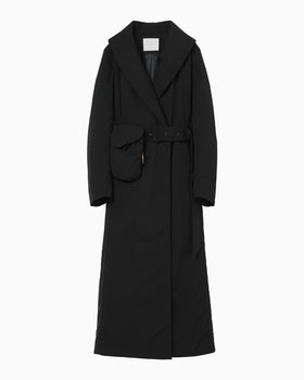 Nylon Twill Chesterfield Coat with Waist Bags - black