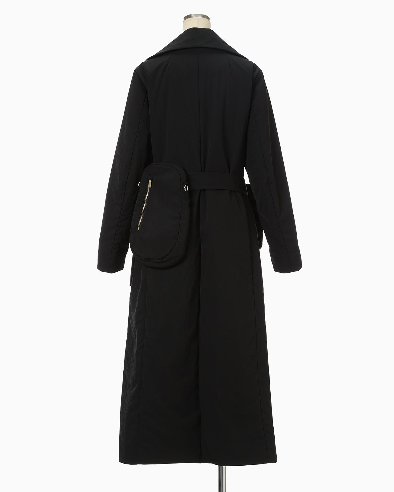 Nylon Twill Chesterfield Coat with Waist Bags - black - Mame