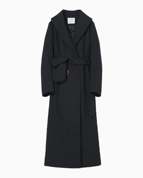 Nylon Twill Chesterfield Coat with Waist Bags - navy