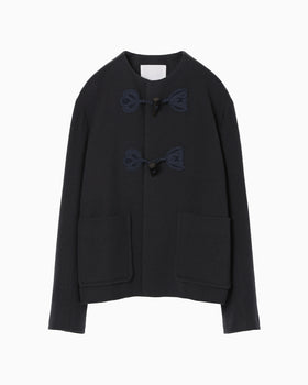 Cording Embroidery Short Duffle Coat - navy