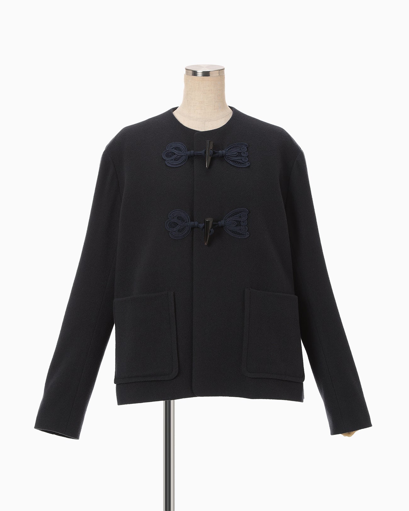 Cording Embroidery Short Duffle Coat - navy - Mame Kurogouchi