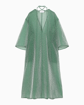 Floral Jacquard Sheer Dress - green