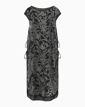Washi Print Sleeveless Sheer Dress - black