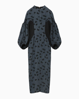 Double Layered Floral Jacquard Dress - navy