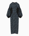 Double Layered Floral Jacquard Dress - navy