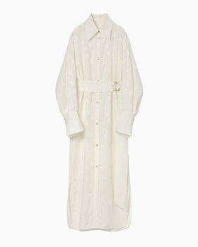 Floral Jacquard Shirt Dress - ecru