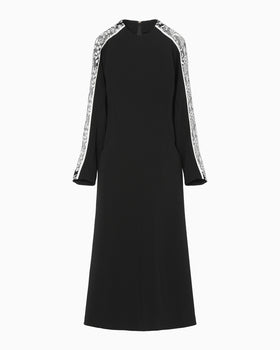 Triacetate Tule Lace Line Sleeve Dress - black