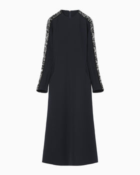 Triacetate Tule Lace Line Sleeve Dress - navy