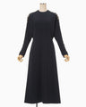 Triacetate Tule Lace Line Sleeve Dress - navy
