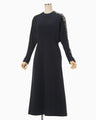 Triacetate Tule Lace Line Sleeve Dress - navy