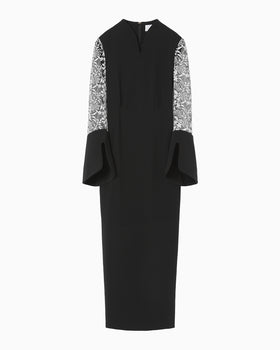 Triacetate Tule Lace Sleeve Dress - black