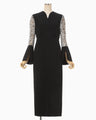 Triacetate Tule Lace Sleeve Dress - black