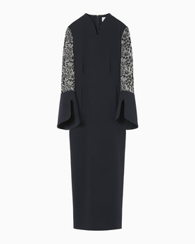 Triacetate Tule Lace Sleeve Dress - navy