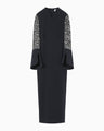 Triacetate Tule Lace Sleeve Dress - navy