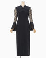 Triacetate Tule Lace Sleeve Dress - navy