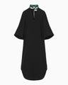 Triacetate Embroidery Neck Dress - black
