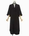 Triacetate Embroidery Neck Dress - black