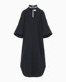 Triacetate Embroidery Neck Dress - navy
