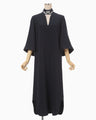 Triacetate Embroidery Neck Dress - navy