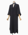 Triacetate Embroidery Neck Dress - navy