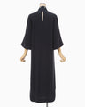 Triacetate Embroidery Neck Dress - navy