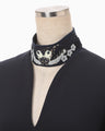 Triacetate Embroidery Neck Dress - navy