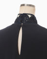 Triacetate Embroidery Neck Dress - navy