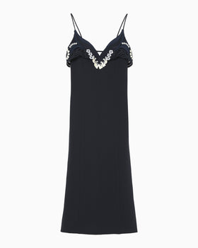 Triacetate Embroidery Camisole Dress - navy