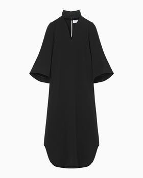 Triacetate Embroidery Neck Dress - black × black