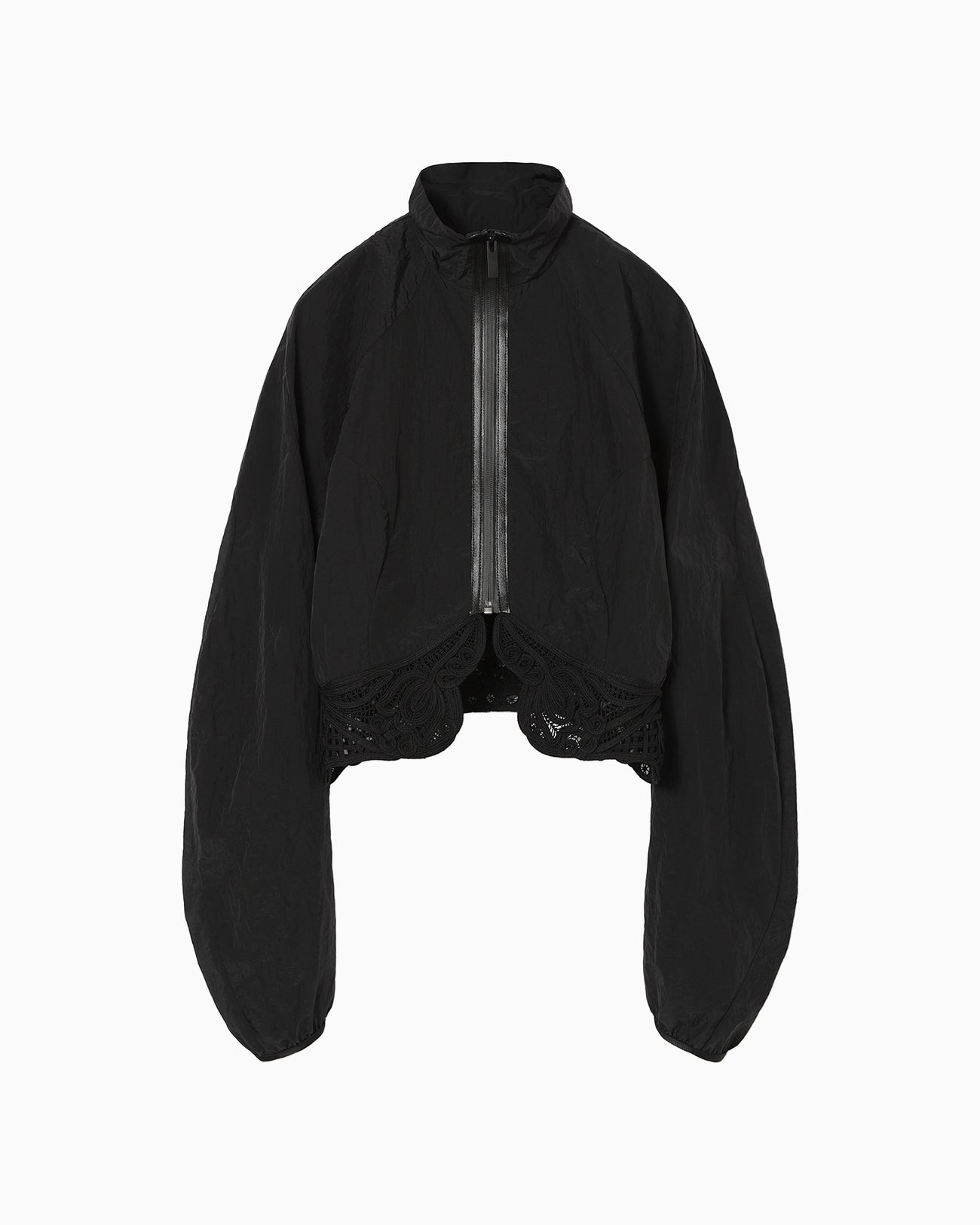 Nylon Short Jacket with Cording Embroidery Detail - black - Mame