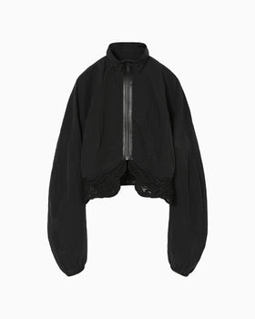 Nylon Short Jacket with Cording Embroidery Detail - black