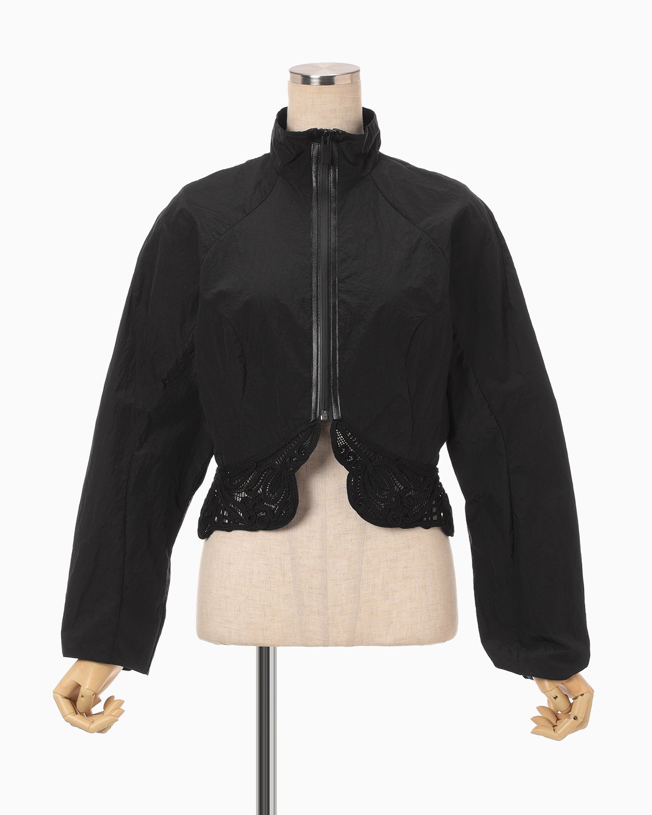 Nylon Short Jacket with Cording Embroidery Detail - black - Mame