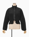 Nylon Short Jacket with Cording Embroidery Detail - black