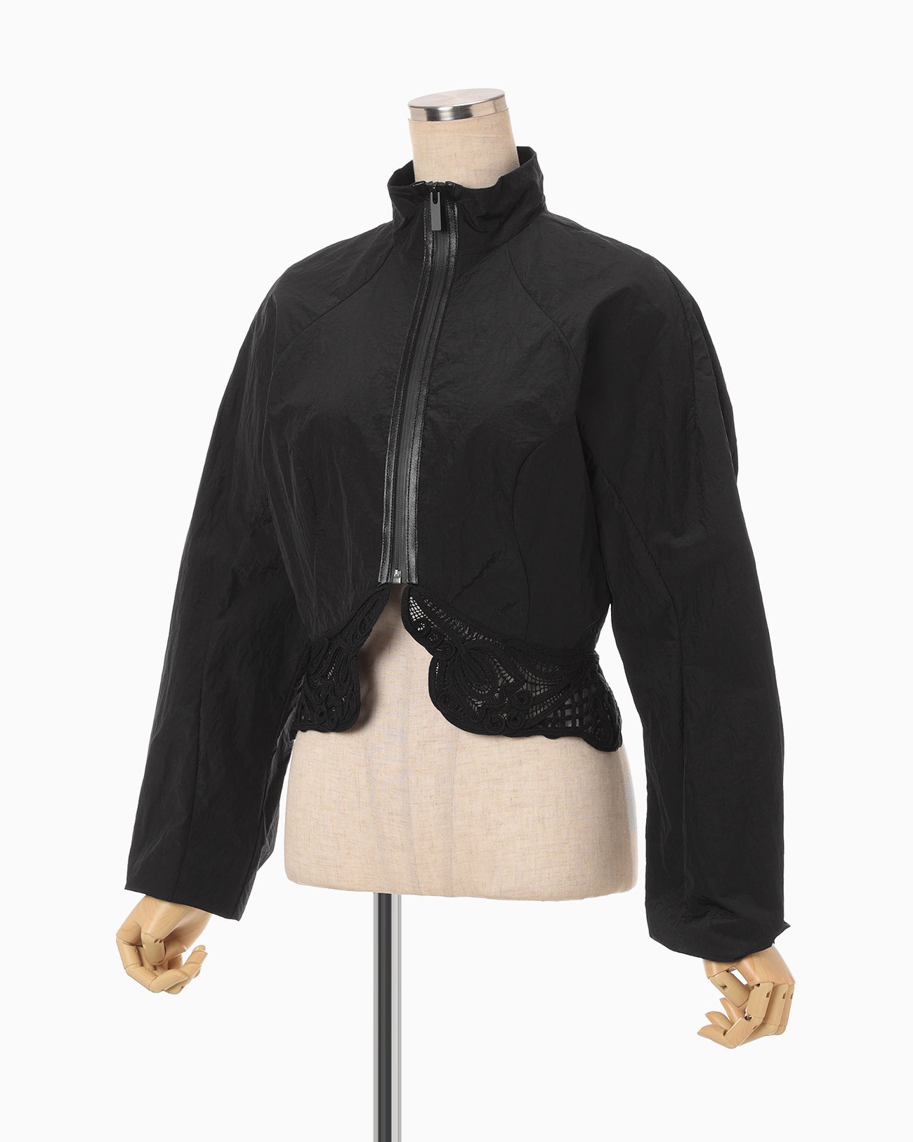 Nylon Short Jacket with Cording Embroidery Detail - black - Mame